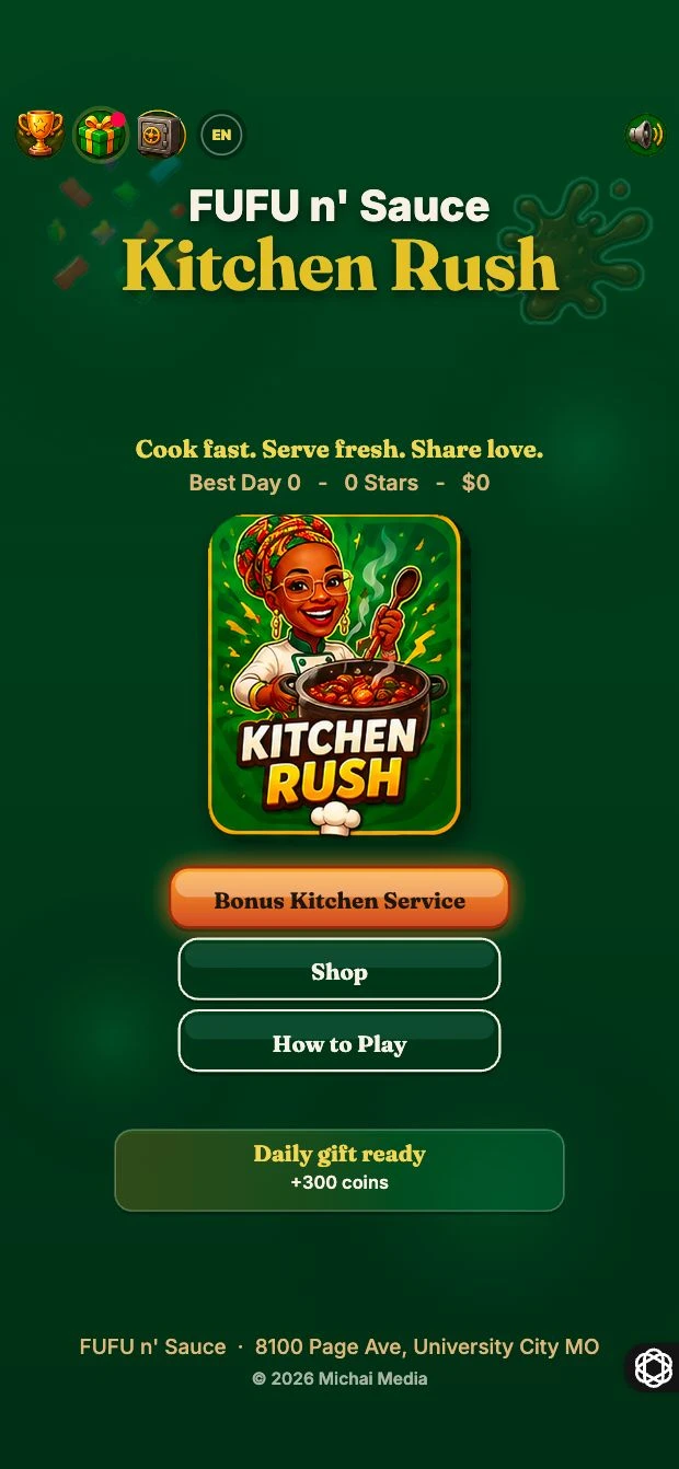 FUFU n' Sauce Kitchen Rush title screen
