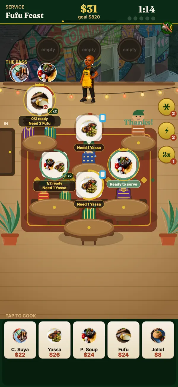 Serving guests in the Kitchen Rush restaurant
