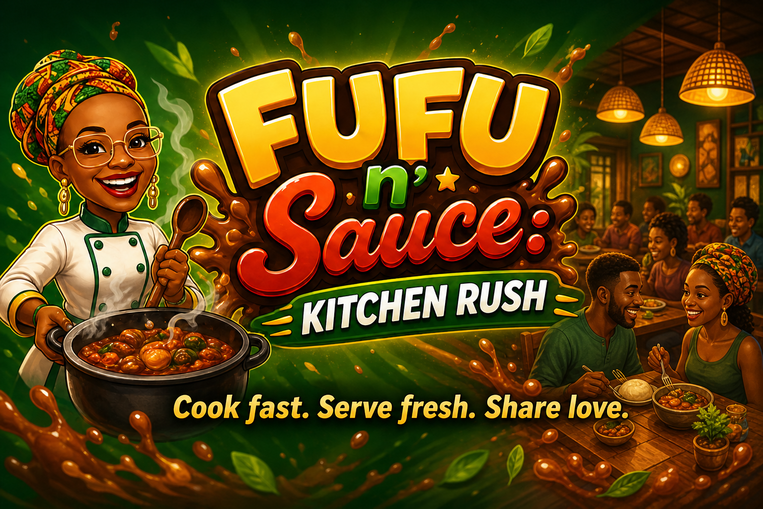 Chef Adjo and the Kitchen Rush restaurant team